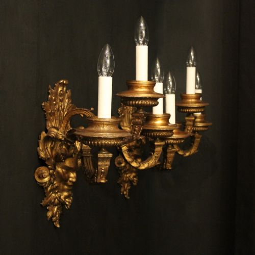 FRENCH LARGE 19TH C GILDED BRONZE ANTIQUE WALL SCONCES - ADDITIONAL PHOTO 9