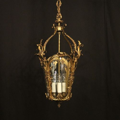 french gilded bronze four light antique hall lantern - CATEGORY: ANTIQUE LIGHTING - DATED 1920