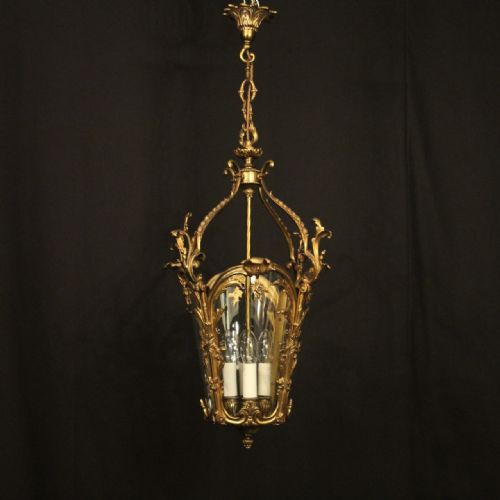 FRENCH GILDED BRONZE FOUR LIGHT ANTIQUE HALL LANTERN - ADDITIONAL PHOTO 1