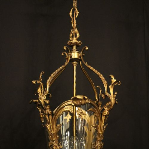 FRENCH GILDED BRONZE FOUR LIGHT ANTIQUE HALL LANTERN - ADDITIONAL PHOTO 2