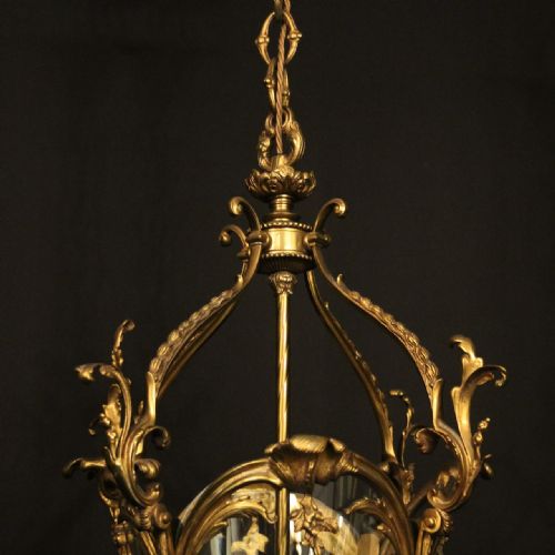 FRENCH GILDED BRONZE FOUR LIGHT ANTIQUE HALL LANTERN - ADDITIONAL PHOTO 3
