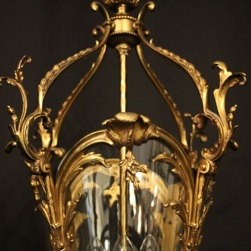 FRENCH GILDED BRONZE FOUR LIGHT ANTIQUE HALL LANTERN - ADDITIONAL PHOTO 4