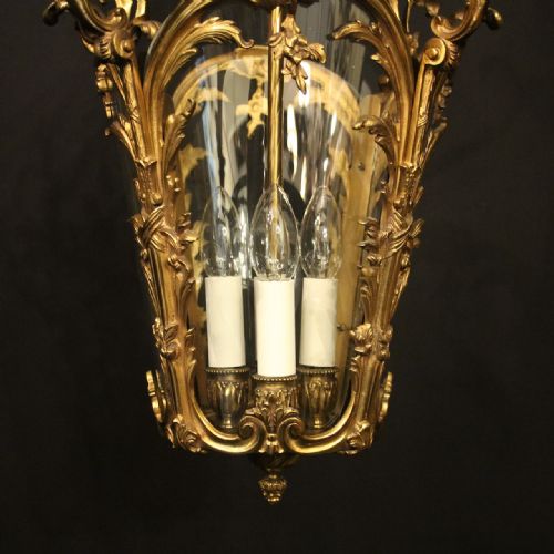FRENCH GILDED BRONZE FOUR LIGHT ANTIQUE HALL LANTERN - ADDITIONAL PHOTO 5