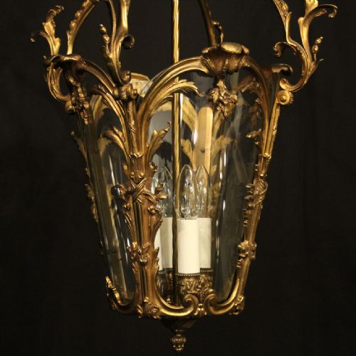 FRENCH GILDED BRONZE FOUR LIGHT ANTIQUE HALL LANTERN - ADDITIONAL PHOTO 6