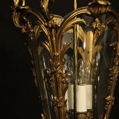 FRENCH GILDED BRONZE FOUR LIGHT ANTIQUE HALL LANTERN - ADDITIONAL PHOTO 7