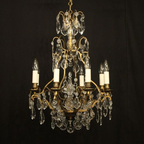 french gilded 8 light antique crystal chandelier - CATEGORY: ANTIQUE LIGHTING - DATED 1920