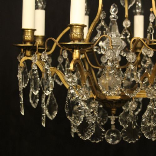 FRENCH GILDED 8 LIGHT ANTIQUE CRYSTAL CHANDELIER - ADDITIONAL PHOTO 1