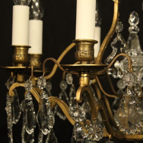 FRENCH GILDED 8 LIGHT ANTIQUE CRYSTAL CHANDELIER - ADDITIONAL PHOTO 2