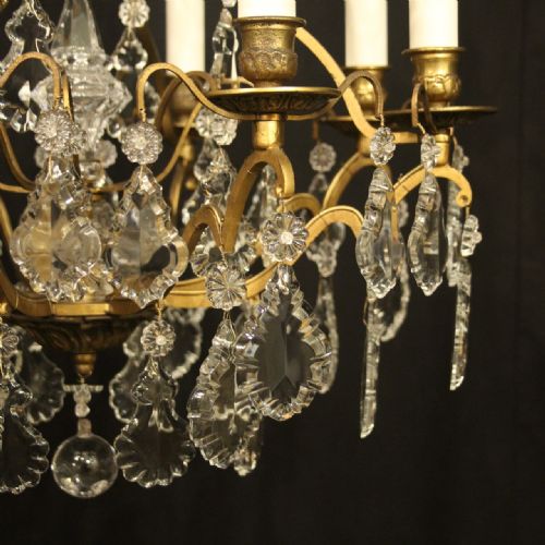 FRENCH GILDED 8 LIGHT ANTIQUE CRYSTAL CHANDELIER - ADDITIONAL PHOTO 4