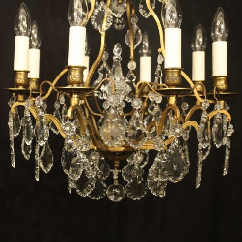FRENCH GILDED 8 LIGHT ANTIQUE CRYSTAL CHANDELIER - ADDITIONAL PHOTO 5