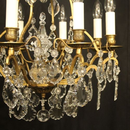 FRENCH GILDED 8 LIGHT ANTIQUE CRYSTAL CHANDELIER - ADDITIONAL PHOTO 6