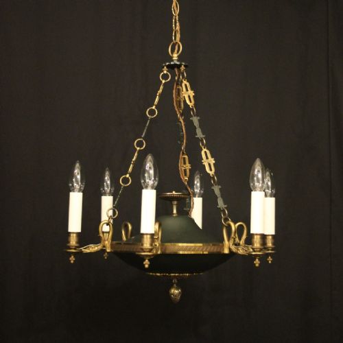 french empire 6 light gilded antique chandelier - CATEGORY: ANTIQUE LIGHTING - DATED 1920
