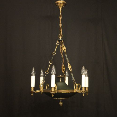 FRENCH EMPIRE 6 LIGHT GILDED ANTIQUE CHANDELIER - ADDITIONAL PHOTO 1