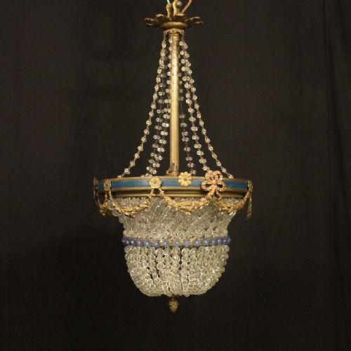 french 19th century triple light antique bag chandelier - CATEGORY: ANTIQUE LIGHTING - DATED 19TH CENTURY