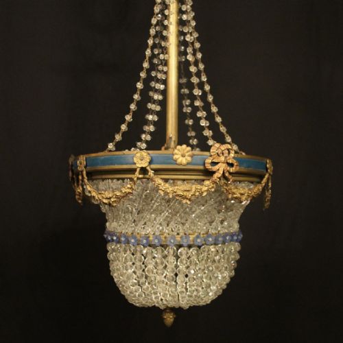 FRENCH 19TH CENTURY TRIPLE LIGHT ANTIQUE BAG CHANDELIER - ADDITIONAL PHOTO 1