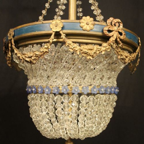 FRENCH 19TH CENTURY TRIPLE LIGHT ANTIQUE BAG CHANDELIER - ADDITIONAL PHOTO 2