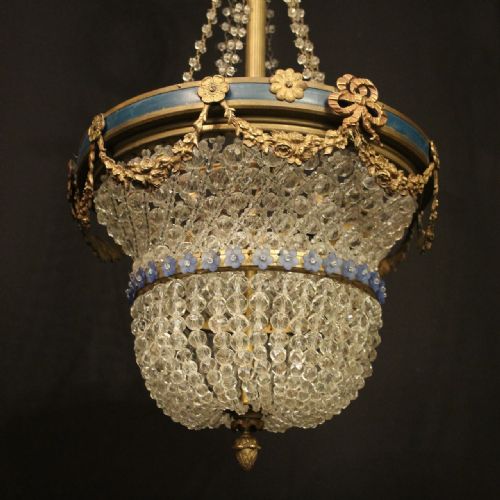 FRENCH 19TH CENTURY TRIPLE LIGHT ANTIQUE BAG CHANDELIER - ADDITIONAL PHOTO 3