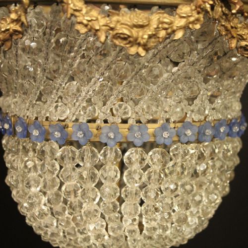 FRENCH 19TH CENTURY TRIPLE LIGHT ANTIQUE BAG CHANDELIER - ADDITIONAL PHOTO 4