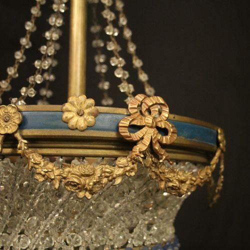 FRENCH 19TH CENTURY TRIPLE LIGHT ANTIQUE BAG CHANDELIER - ADDITIONAL PHOTO 5