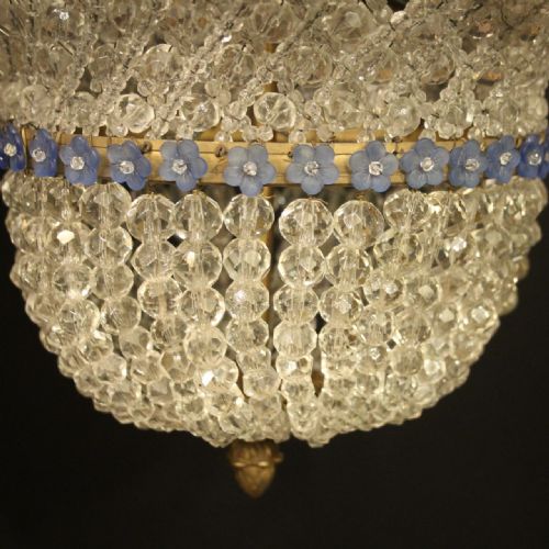 FRENCH 19TH CENTURY TRIPLE LIGHT ANTIQUE BAG CHANDELIER - ADDITIONAL PHOTO 6