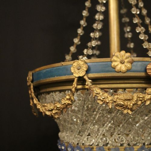 FRENCH 19TH CENTURY TRIPLE LIGHT ANTIQUE BAG CHANDELIER - ADDITIONAL PHOTO 7