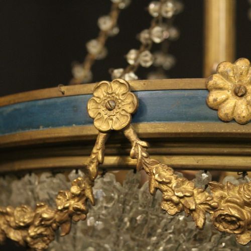FRENCH 19TH CENTURY TRIPLE LIGHT ANTIQUE BAG CHANDELIER - ADDITIONAL PHOTO 8
