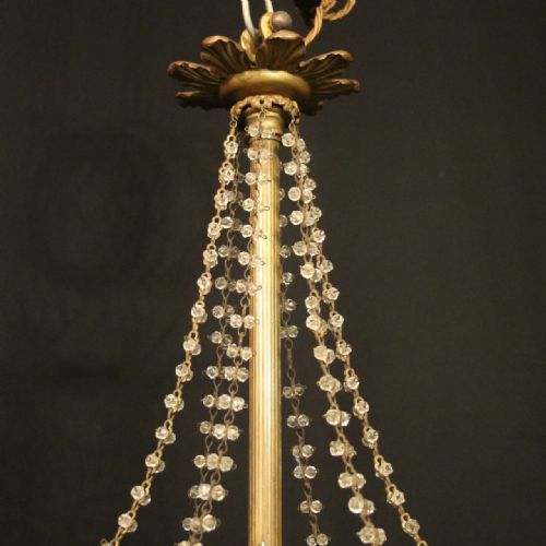 FRENCH 19TH CENTURY TRIPLE LIGHT ANTIQUE BAG CHANDELIER - ADDITIONAL PHOTO 9