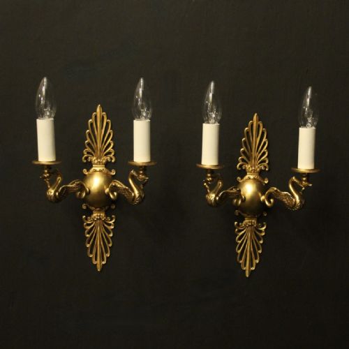 french pair of empire gilded antique wall lights - CATEGORY: ANTIQUE LIGHTING - DATED 1920