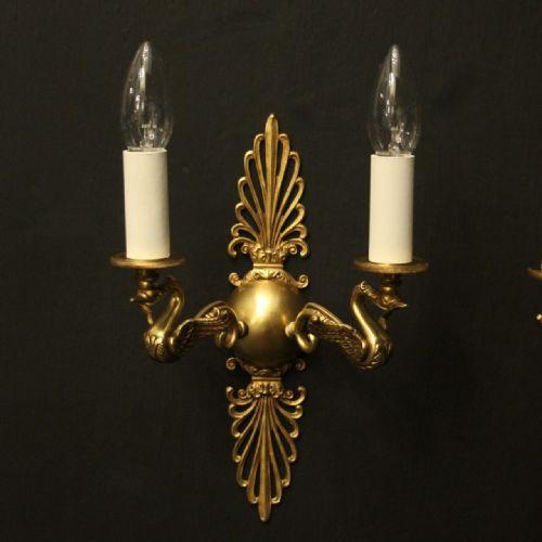 FRENCH PAIR OF EMPIRE GILDED ANTIQUE WALL LIGHTS - ADDITIONAL PHOTO 1