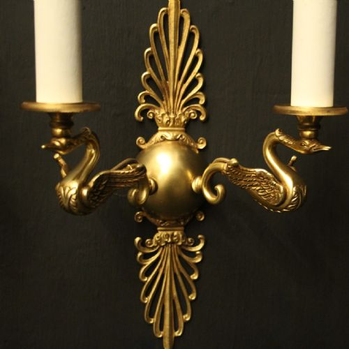 FRENCH PAIR OF EMPIRE GILDED ANTIQUE WALL LIGHTS - ADDITIONAL PHOTO 2