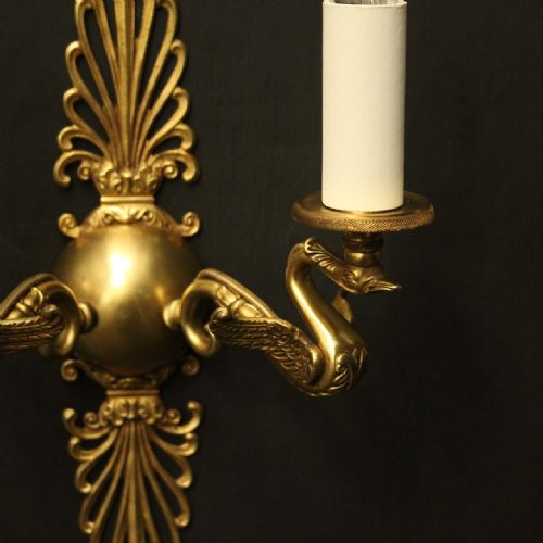 FRENCH PAIR OF EMPIRE GILDED ANTIQUE WALL LIGHTS - ADDITIONAL PHOTO 7