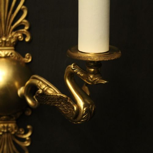 FRENCH PAIR OF EMPIRE GILDED ANTIQUE WALL LIGHTS - ADDITIONAL PHOTO 8