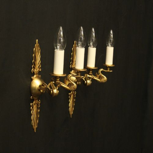 FRENCH PAIR OF EMPIRE GILDED ANTIQUE WALL LIGHTS - ADDITIONAL PHOTO 9