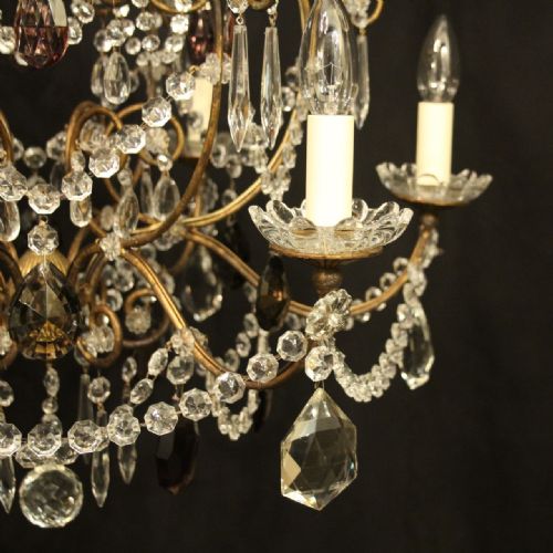 FRENCH GILDED CRYSTAL 6 LIGHT ANTIQUE CHANDELIER - ADDITIONAL PHOTO 1