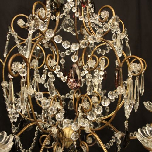 FRENCH GILDED CRYSTAL 6 LIGHT ANTIQUE CHANDELIER - ADDITIONAL PHOTO 2