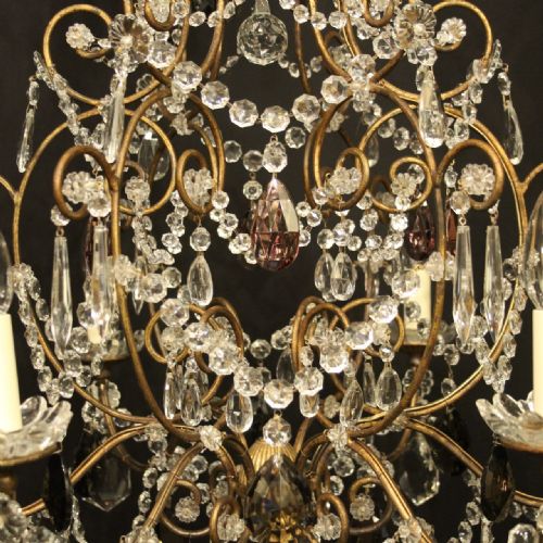 FRENCH GILDED CRYSTAL 6 LIGHT ANTIQUE CHANDELIER - ADDITIONAL PHOTO 3