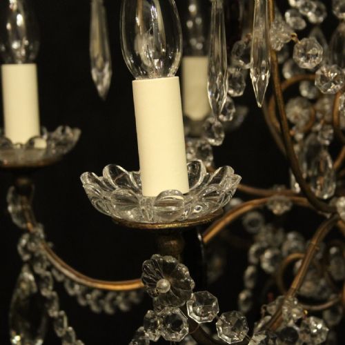 FRENCH GILDED CRYSTAL 6 LIGHT ANTIQUE CHANDELIER - ADDITIONAL PHOTO 4