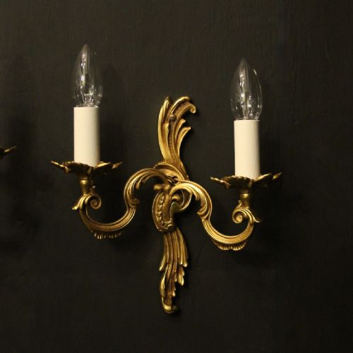 FRENCH PAIR OF GILDED TWIN ARM ANTIQUE WALL LIGHTS - ADDITIONAL PHOTO 1