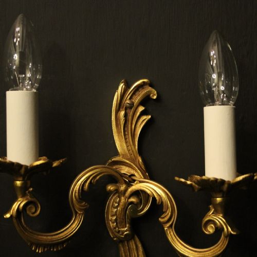 FRENCH PAIR OF GILDED TWIN ARM ANTIQUE WALL LIGHTS - ADDITIONAL PHOTO 2