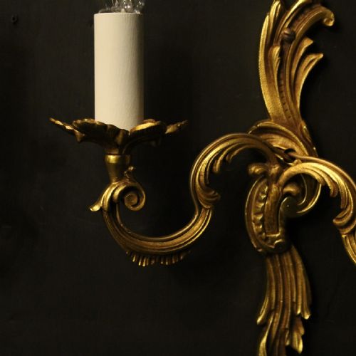 FRENCH PAIR OF GILDED TWIN ARM ANTIQUE WALL LIGHTS - ADDITIONAL PHOTO 3