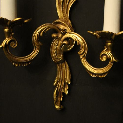 FRENCH PAIR OF GILDED TWIN ARM ANTIQUE WALL LIGHTS - ADDITIONAL PHOTO 4