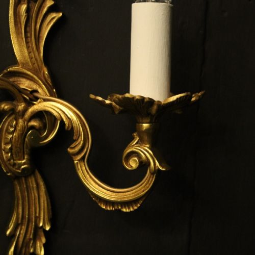 FRENCH PAIR OF GILDED TWIN ARM ANTIQUE WALL LIGHTS - ADDITIONAL PHOTO 5