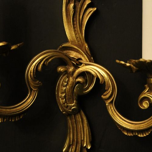 FRENCH PAIR OF GILDED TWIN ARM ANTIQUE WALL LIGHTS - ADDITIONAL PHOTO 6