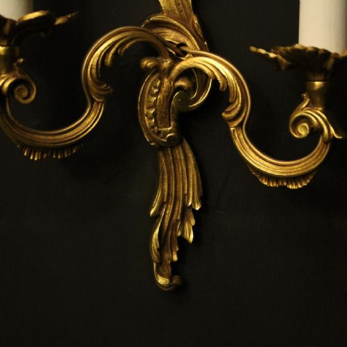 FRENCH PAIR OF GILDED TWIN ARM ANTIQUE WALL LIGHTS - ADDITIONAL PHOTO 7