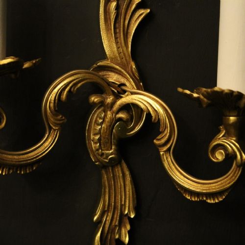 FRENCH PAIR OF GILDED TWIN ARM ANTIQUE WALL LIGHTS - ADDITIONAL PHOTO 8