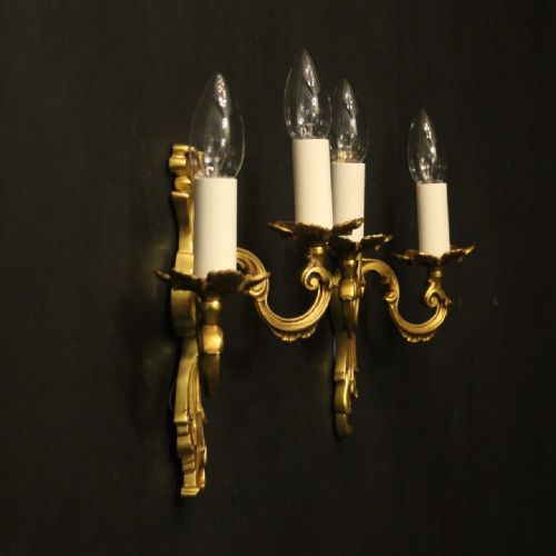 FRENCH PAIR OF GILDED TWIN ARM ANTIQUE WALL LIGHTS - ADDITIONAL PHOTO 9
