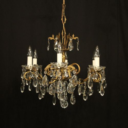 french gilded crystal 6 light antique chandelier - CATEGORY: ANTIQUE LIGHTING - DATED 1920