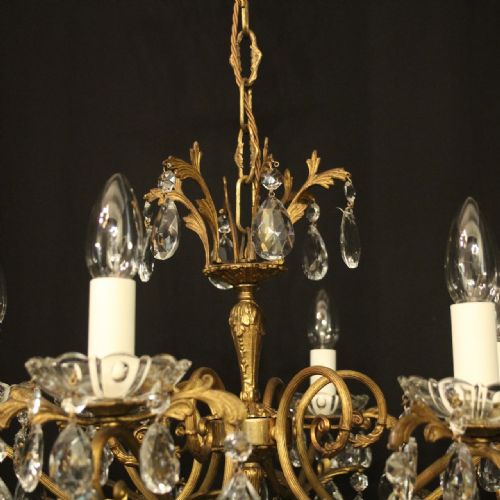 FRENCH GILDED CRYSTAL 6 LIGHT ANTIQUE CHANDELIER - ADDITIONAL PHOTO 4