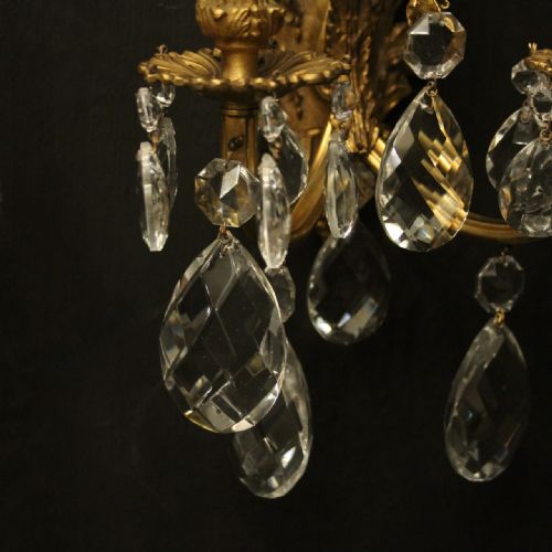 FRENCH PAIR OF CRYSTAL TRIPLE ARM ANTIQUE WALL LIGHTS - ADDITIONAL PHOTO 7