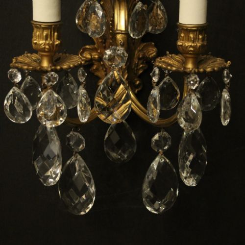 FRENCH PAIR OF CRYSTAL TRIPLE ARM ANTIQUE WALL LIGHTS - ADDITIONAL PHOTO 8